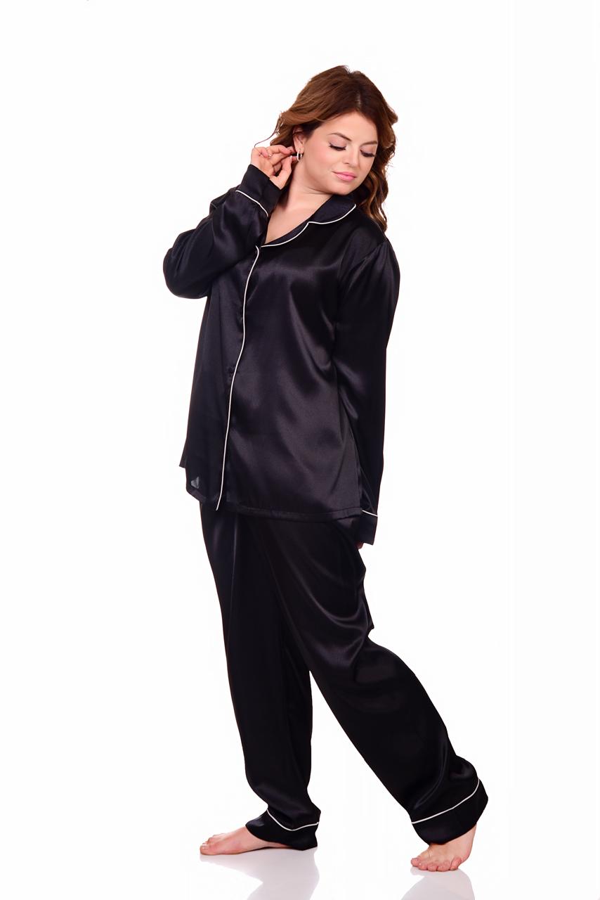 Women's pajamas, classic satin, plain with buttons