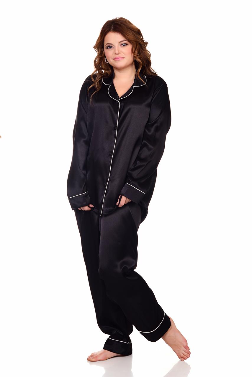 Women's pajamas, classic satin, plain with buttons