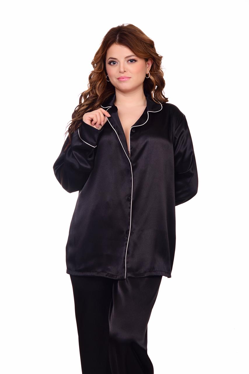 Women's pajamas, classic satin, plain with buttons