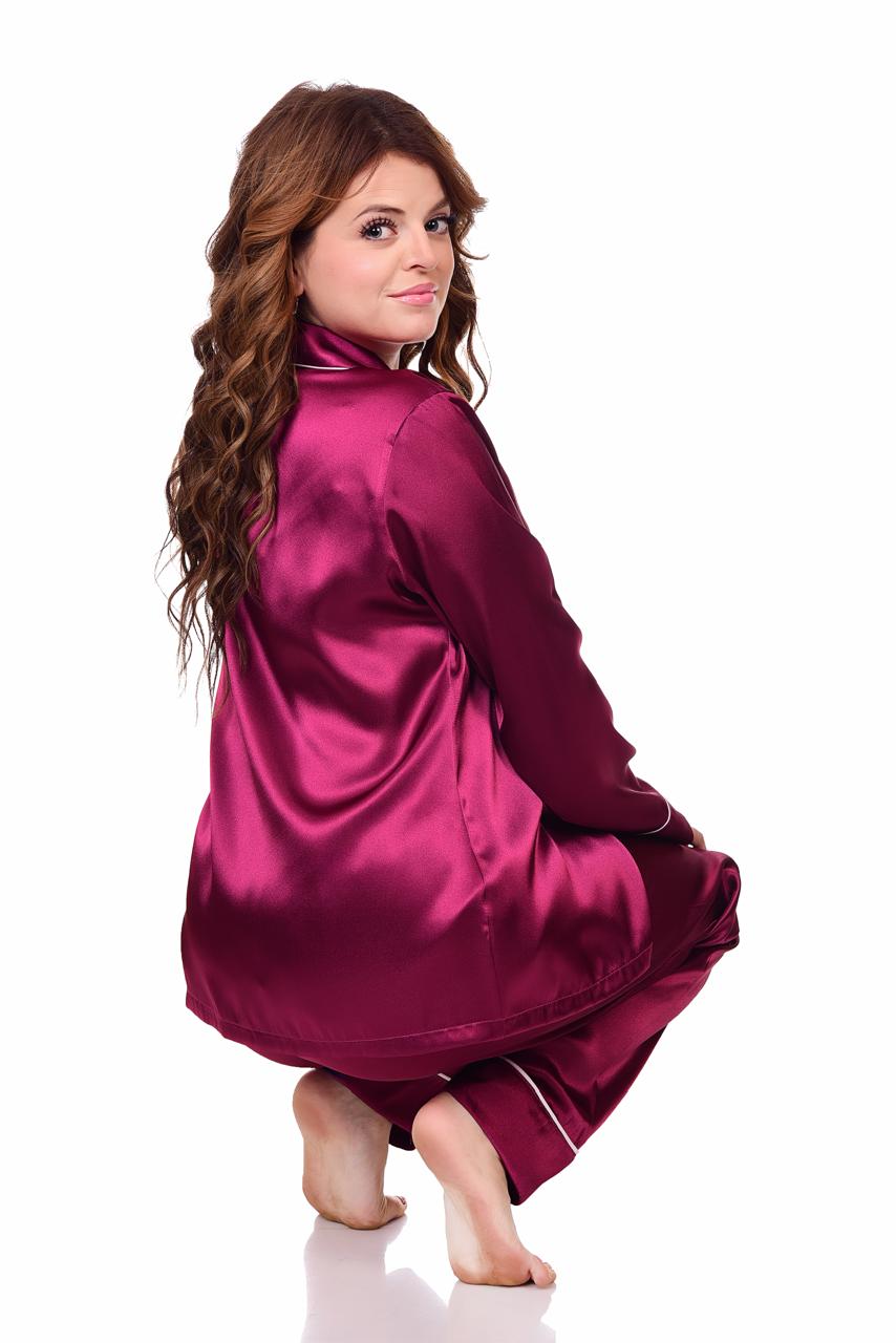 Women's pajamas, classic satin, plain with buttons