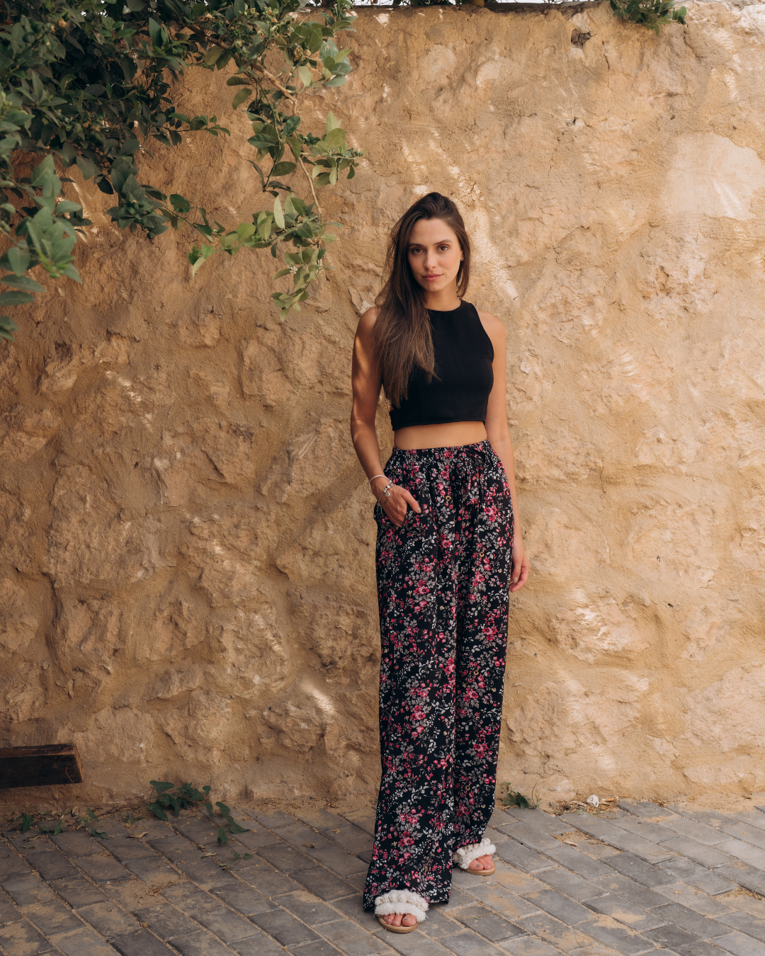 Colorful rose viscose pants
