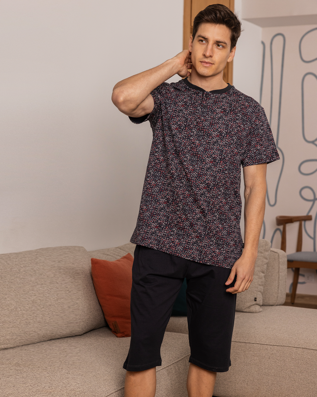 Men's half sleeve pajamas, plain polo rotary circles, pentacore