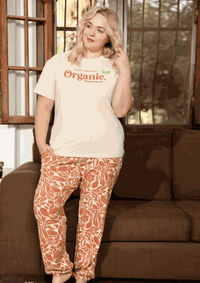 organic flower store بيجامه حريمي تيشرت نص كم وبنطلون مطبوع