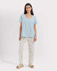 Women's Half Sleeve Pajama with Embroidered Pants