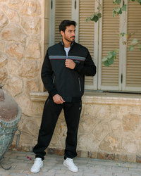 G/V Men's Pajamas with Open Collar and Zipper and Pockets