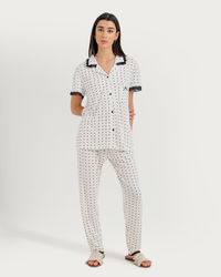 Women's Half Sleeve Pajama with Buttons and Printed Pants
