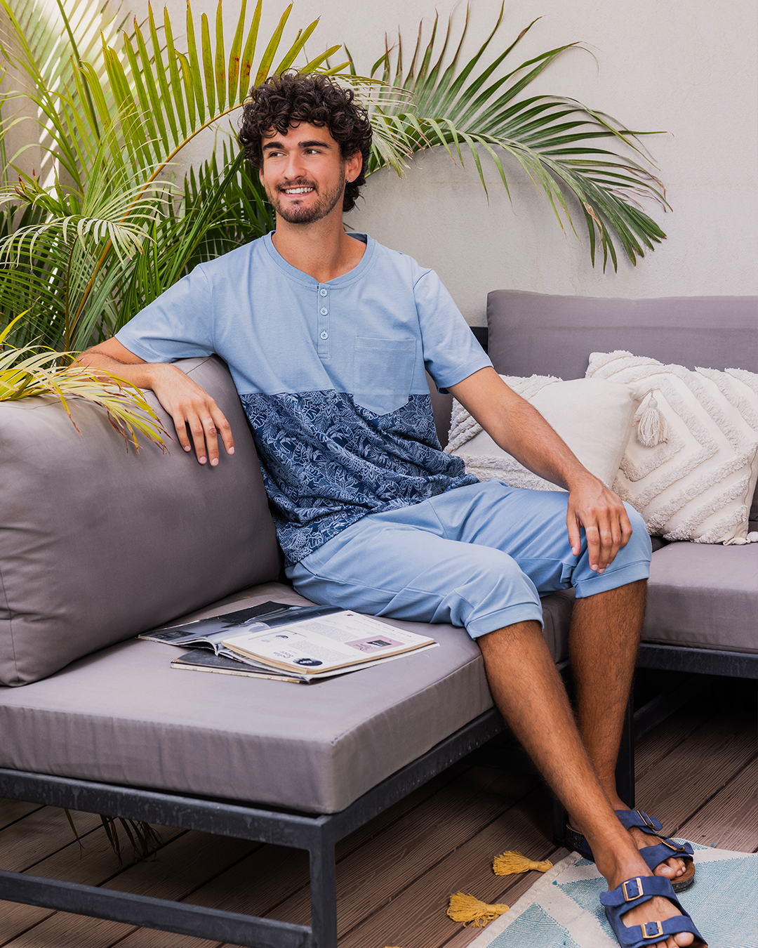 Summer vibes بيجاما رجالي نص كم و بنتكور قطن