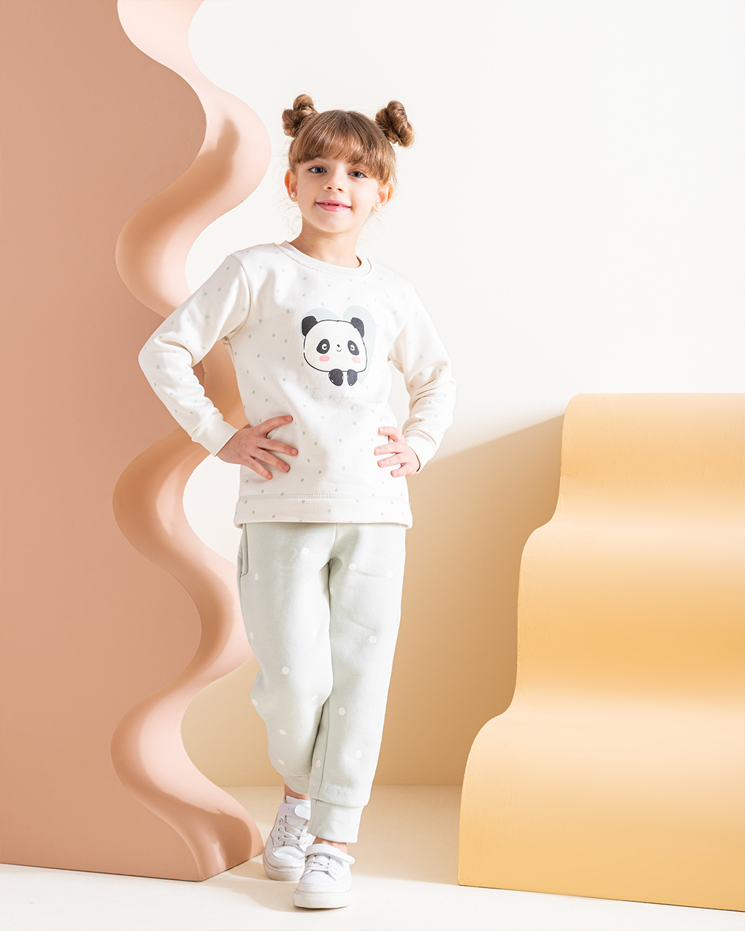 Panda girls' polka dot pajamas