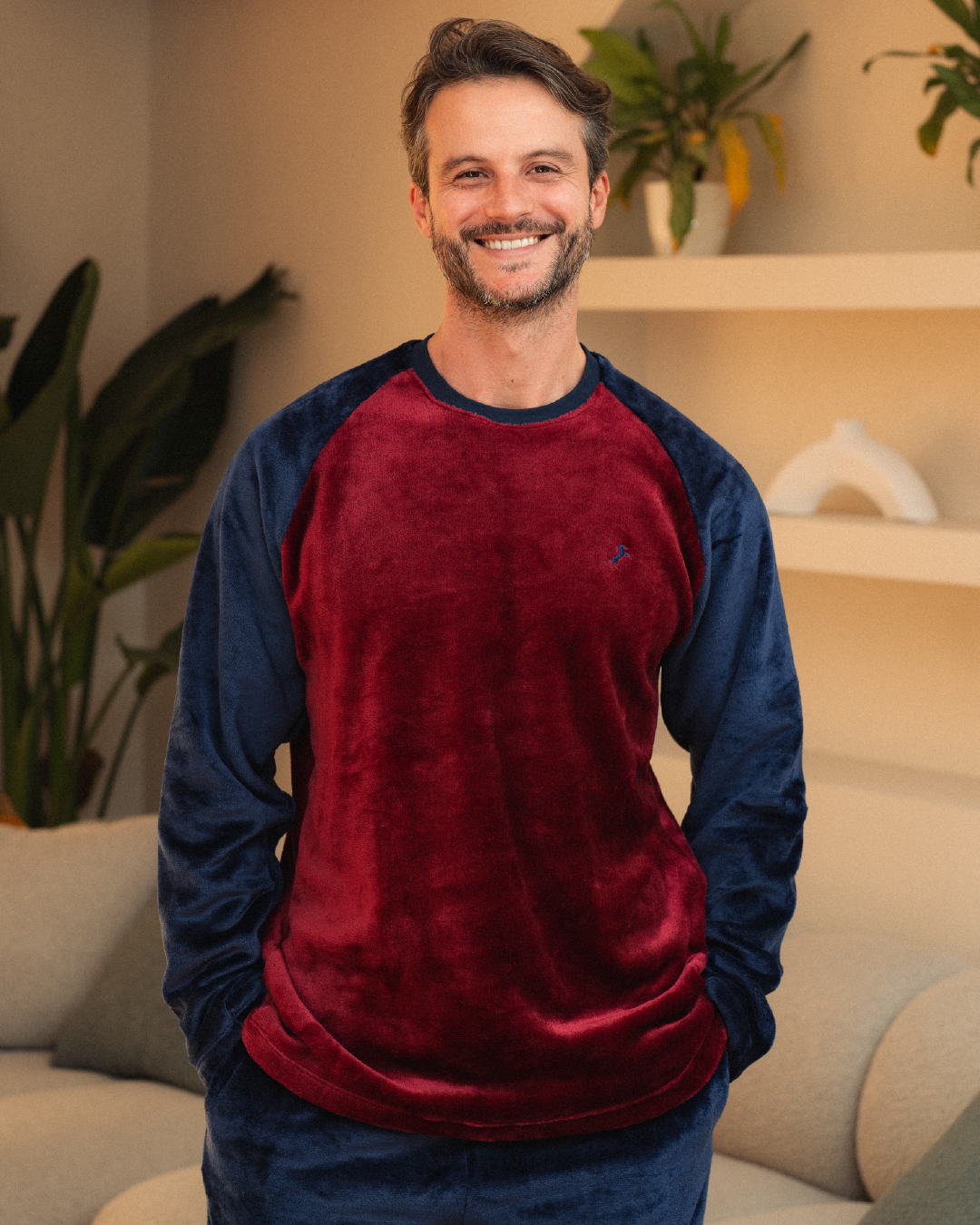 Men's Pajamas Two-Piece Embroidery Horse Polar