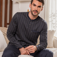 Plain men's pajamas, long-sleeved dyed-printed jacket with a round neck and buttoned collar