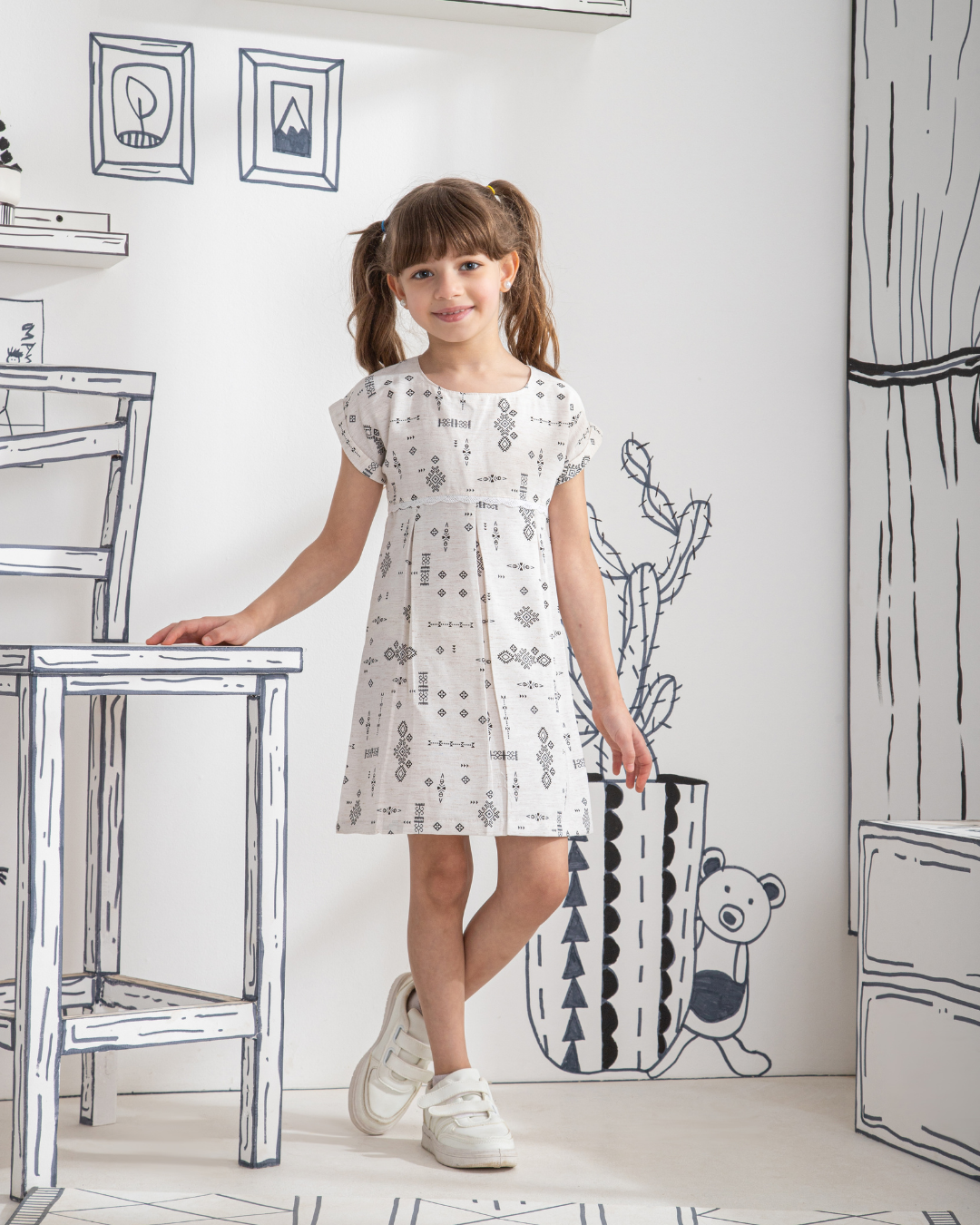 Vintage Art فستان بناتي مطبوع