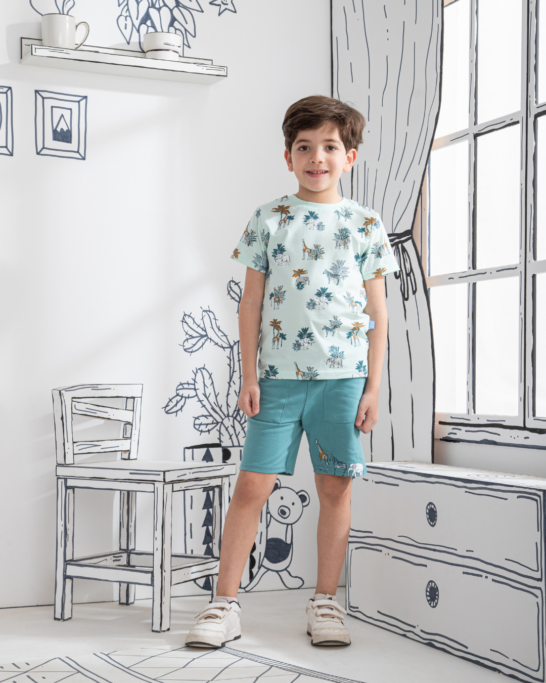 Jungle animals Children's pajamas, half-sleeved T-shirt * printed shorts