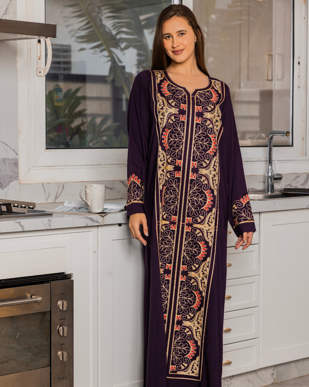 قميص داكرون سادة بكم مطرز طويل 8