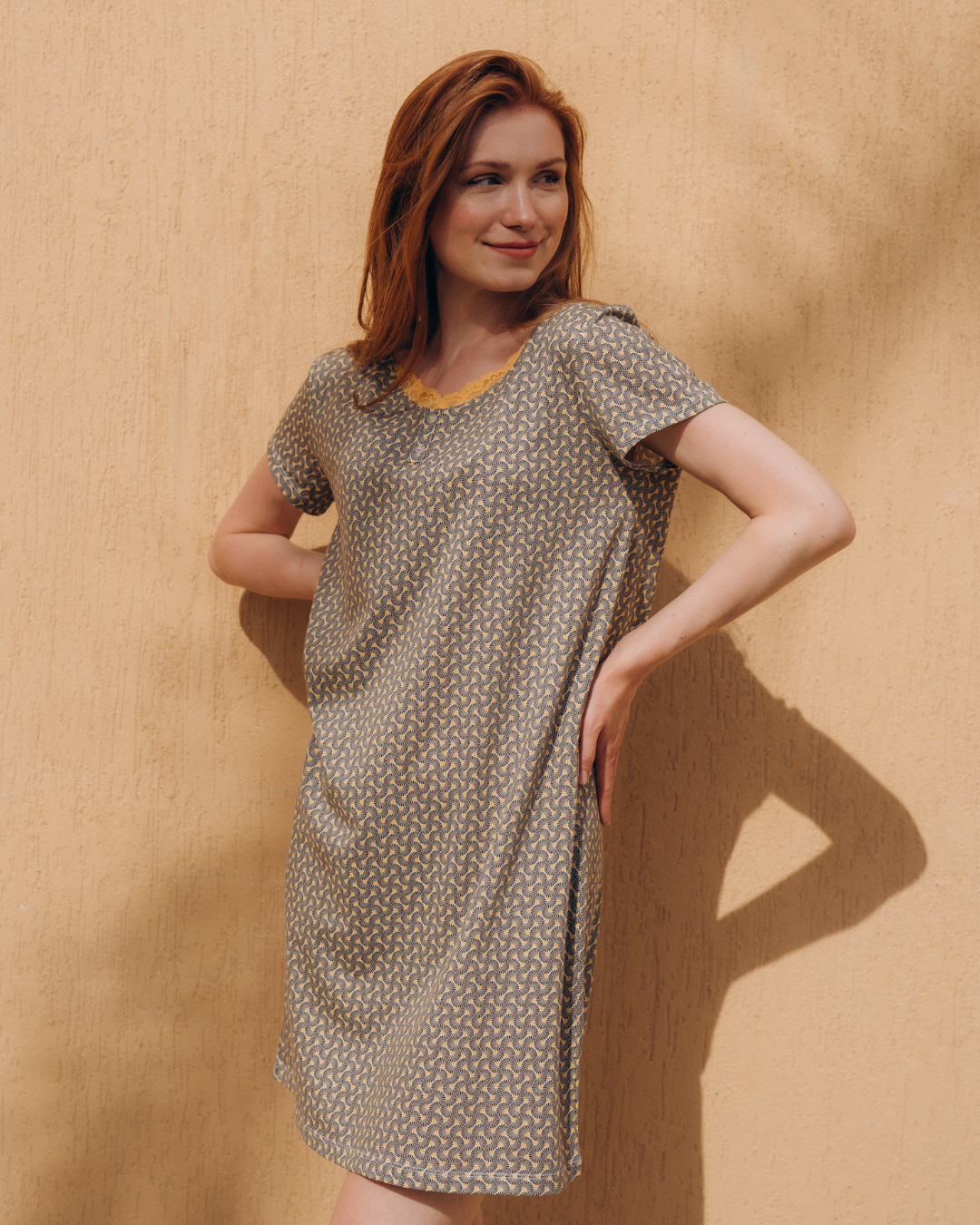 Lace printed V night shirt for women