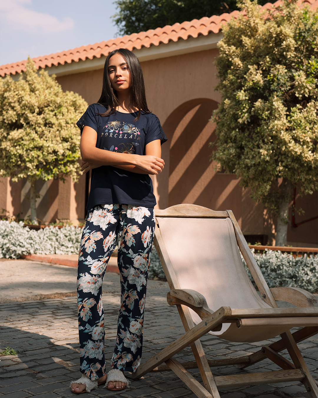 porcelainبيجامه حريمي بدانتيل طباعة