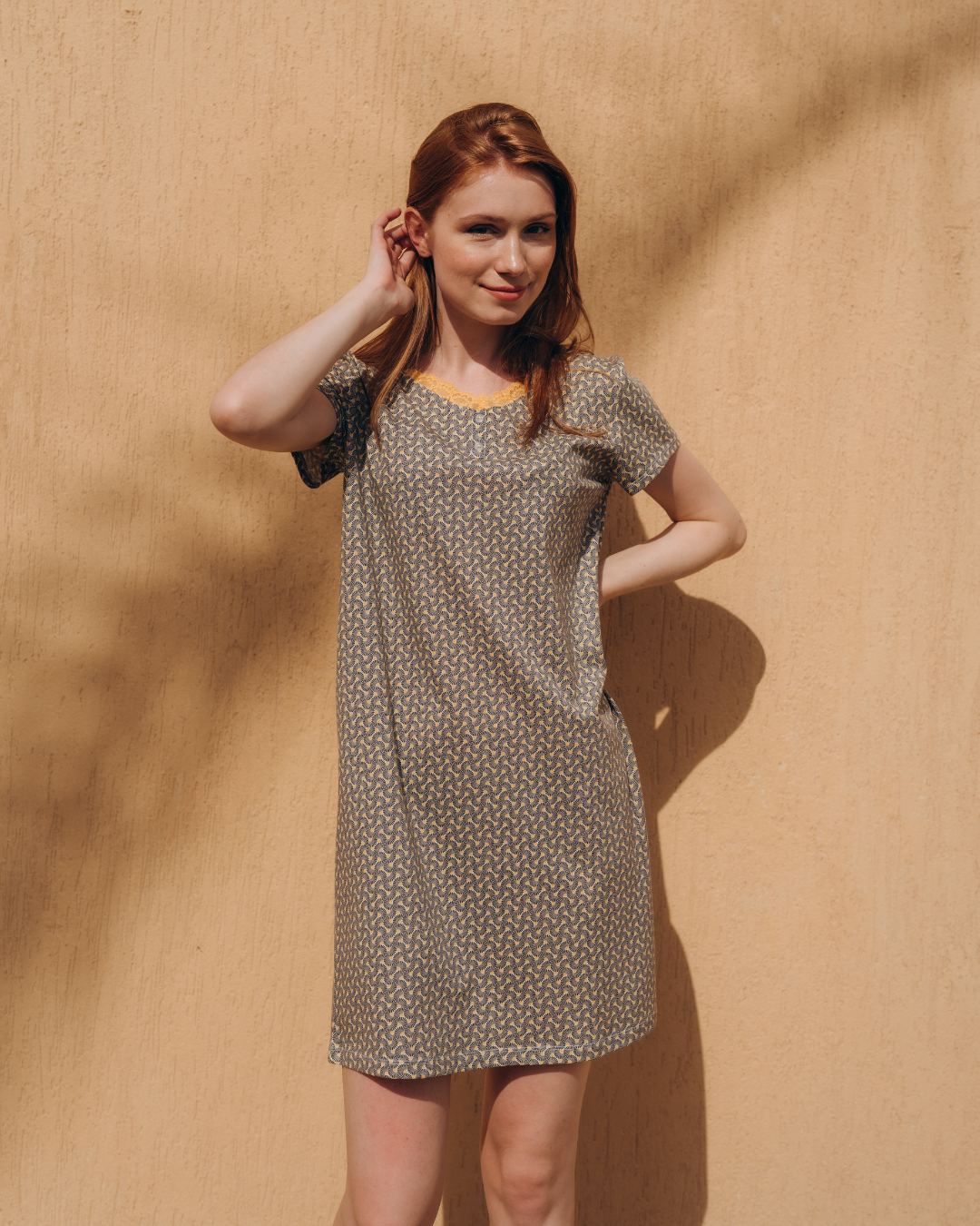 Lace printed V night shirt for women