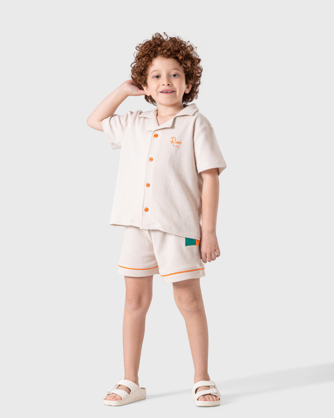 Boys' waffle set with buttoned shirt