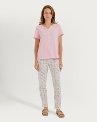 Women's Half Sleeve Pajama with Embroidered Pants