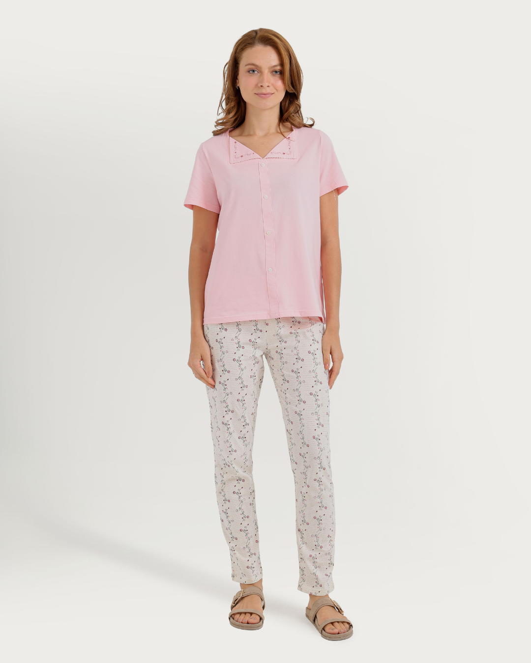 Women's Half Sleeve Pajama with Embroidered Pants