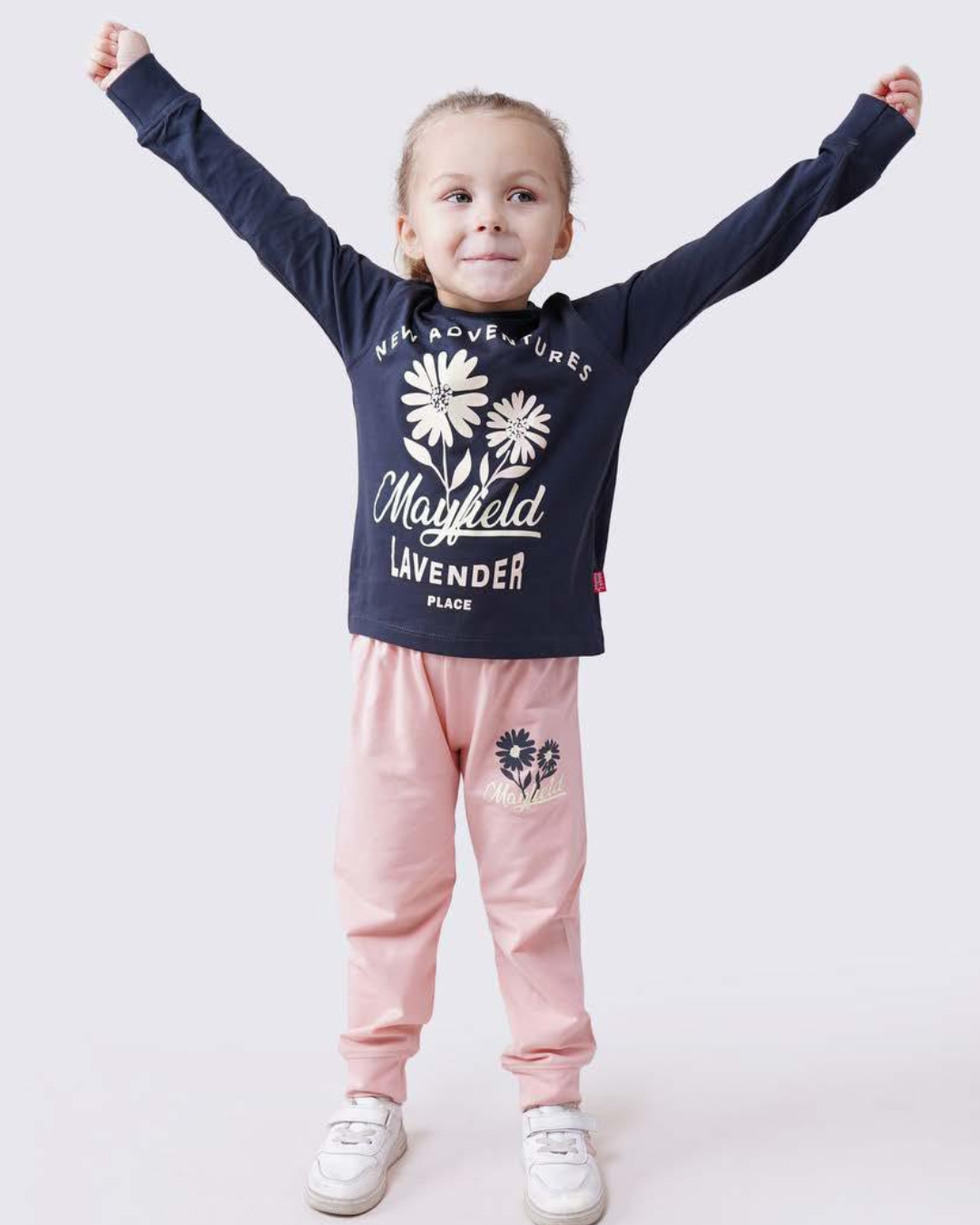 Lavender بيجامه بناتي توب براسولا بنطلون مطبوع سنجل ليكرا مطبوع