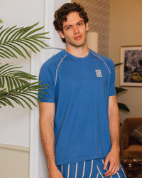 Men's pajamas, half-sleeved T-shirt and striped shorts 1