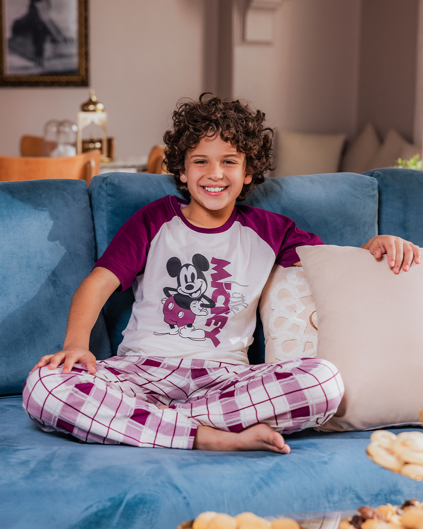 Family checkers بيجاما اولادي نص كم و بنطلون قطن