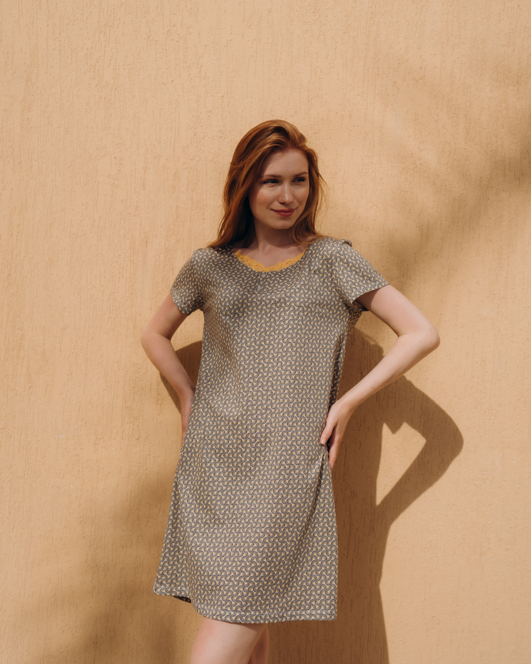 Lace printed V night shirt for women