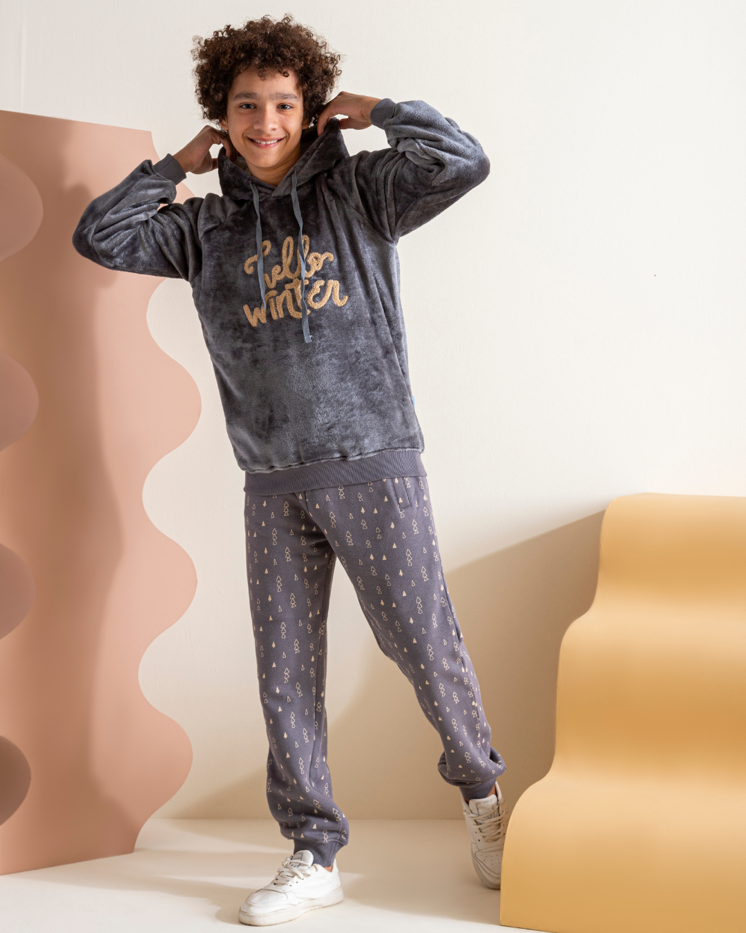 Hello winter boys hooded pajamas 