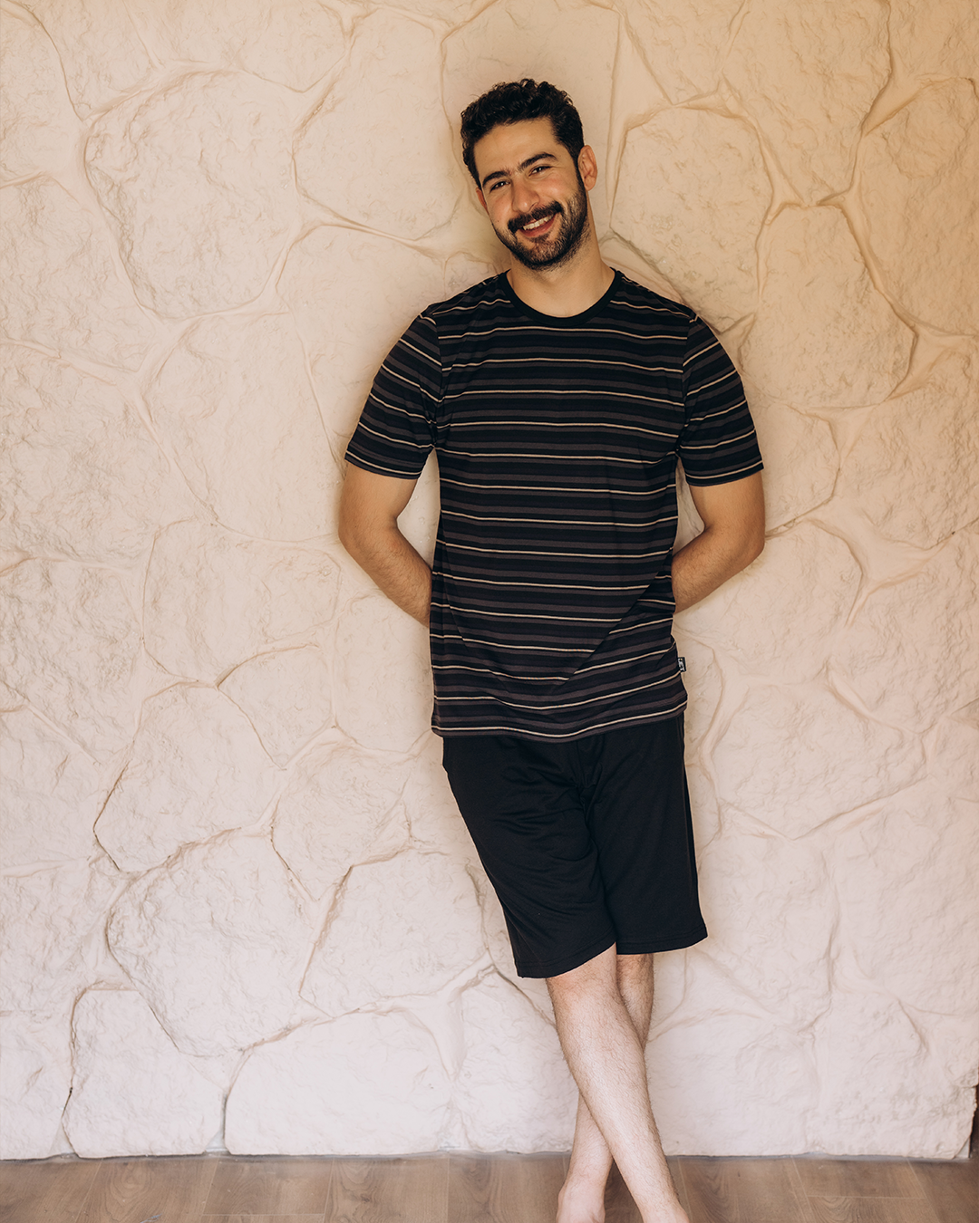 بيجامه رجالي راوند مقلمه شورت ساده