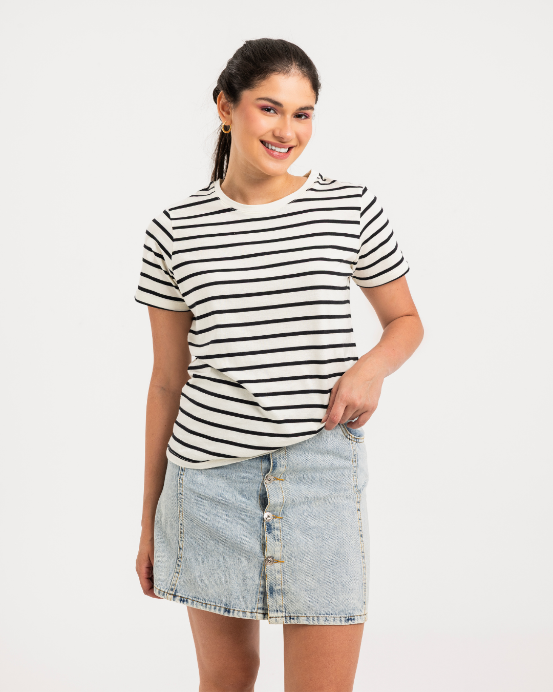 Lands End تي شيرت بيزك حريمي راوند