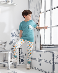 Dinos بيجاما اطفالي اولادي نص كم وبنطلون قطن