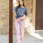 Women's pajamas, half sleeves, polo pants, and a flower