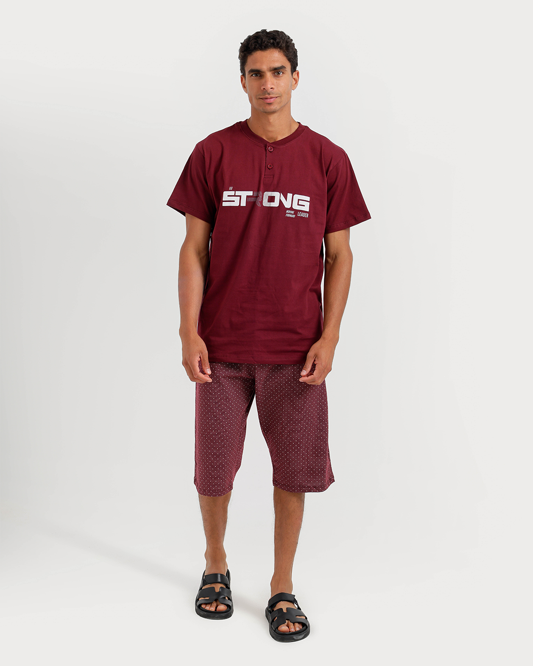 Men's Short Sleeve Pajamas with Capri Pants