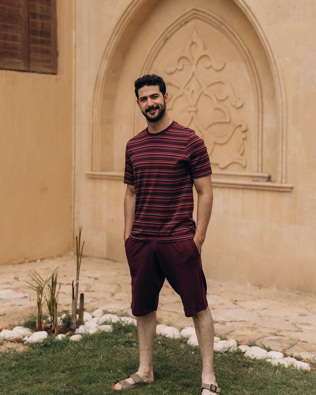 بيجامه رجالي راوند مقلمه شورت ساده