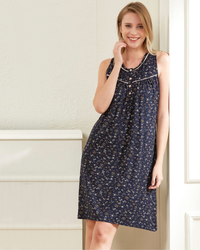 Women's night shirt with floral print on the chest