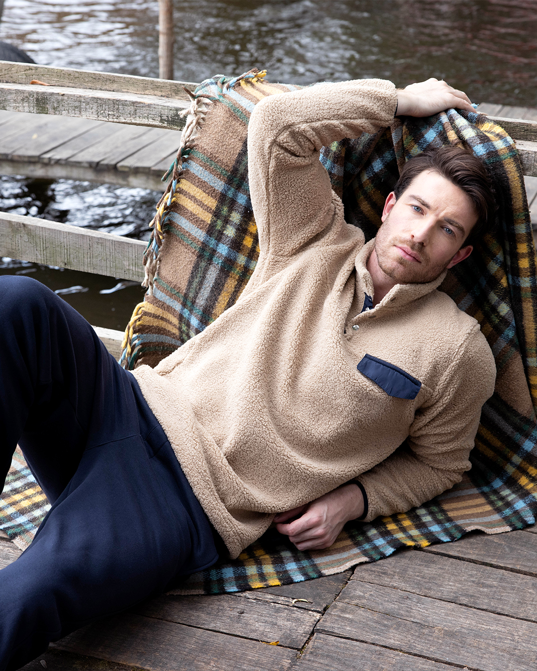 Men's Faux Fur Long sleeve pajama Evergreen embroidery 