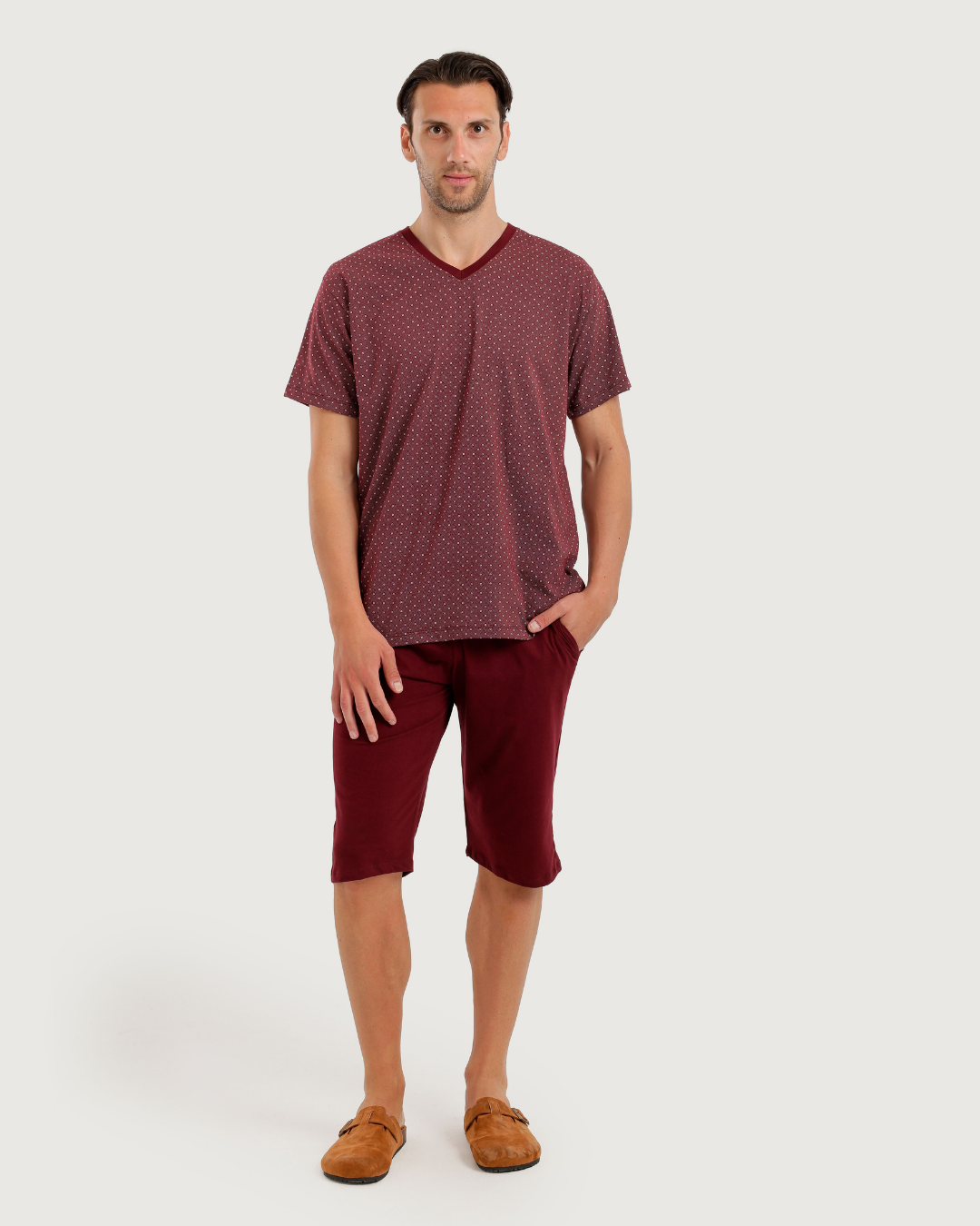 Men's Short Sleeve Pajamas with Capri Pants