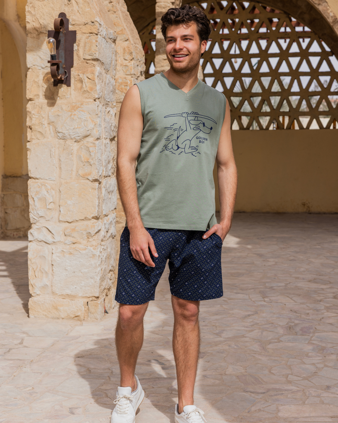 roads Men's pajamas and shorts with stripes and dots