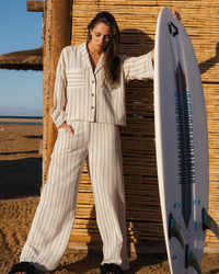 Stripe Linen set Women's striped linen set with buttons and trousers