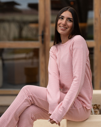 Striped waffel Women's pajama stripe waffle long sleeve