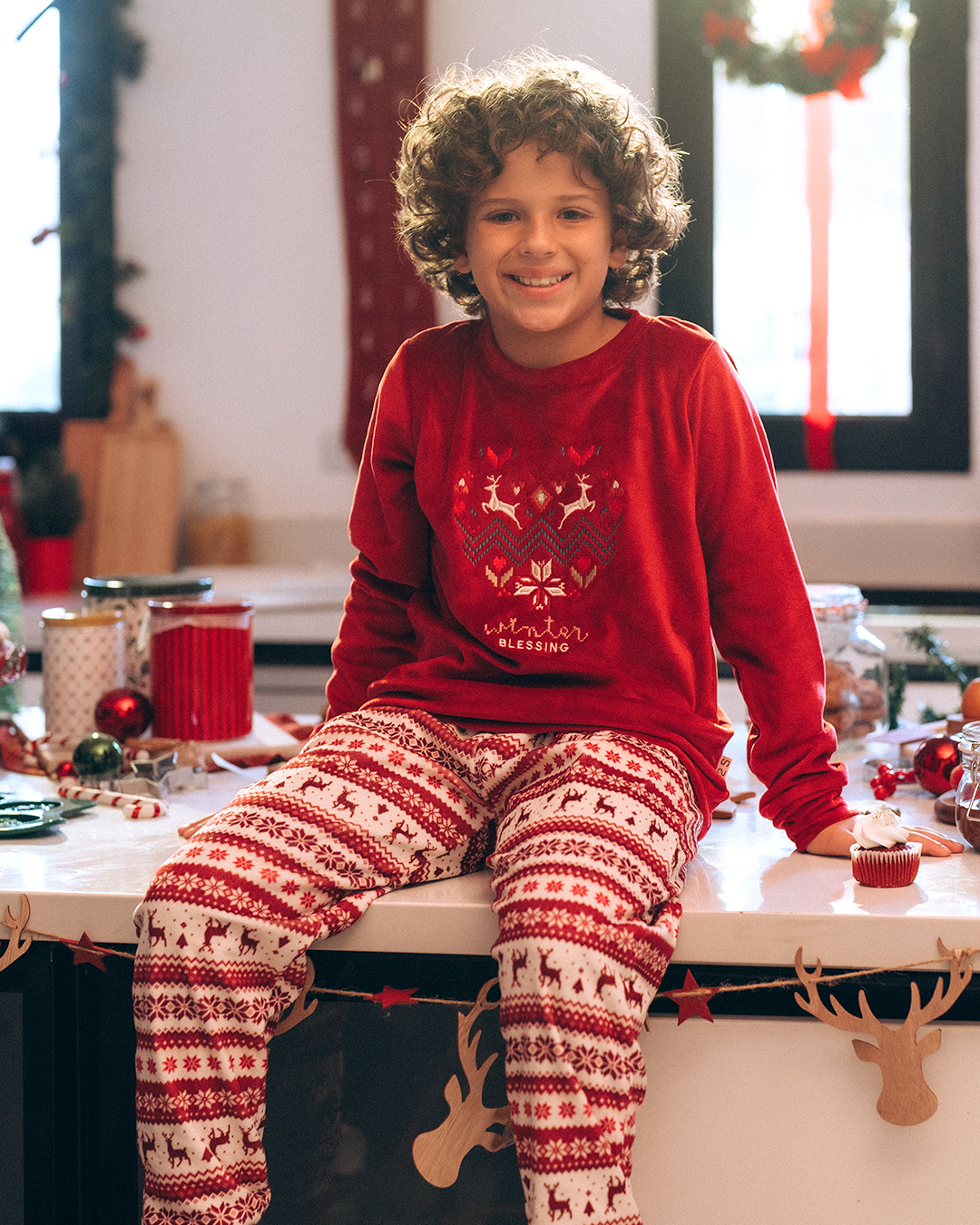 Winter Blessing بيجاما اطفالي كريستماس اولادي وبناتي قطيفة بوليستر