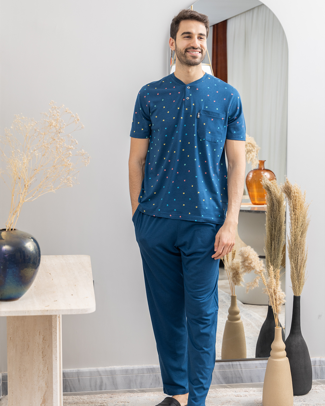 بيجامه رجالي راوند برزاير بنطلون جيب عالصدر ببنده