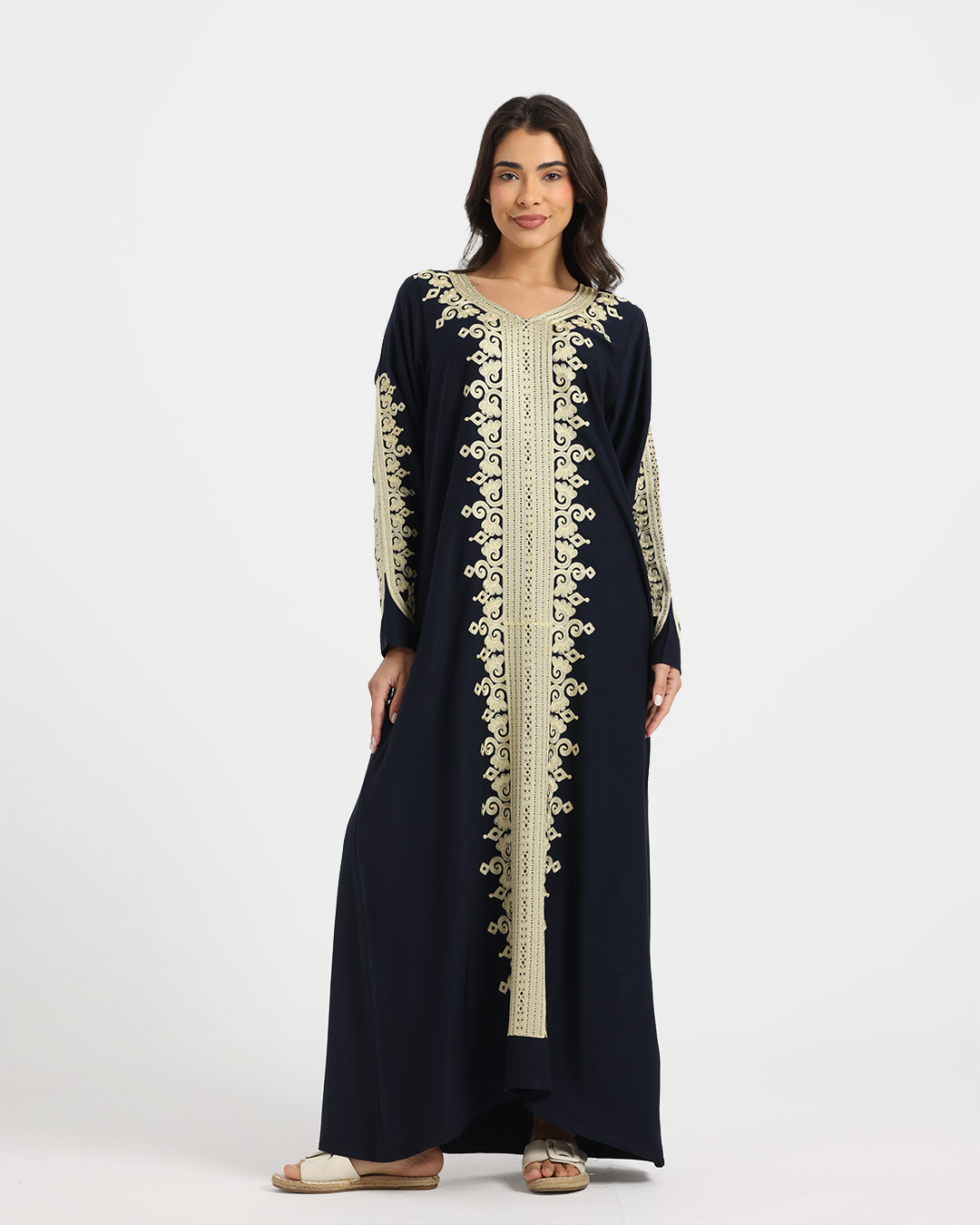 001 قميص فسكوز سادة مطرز بكم