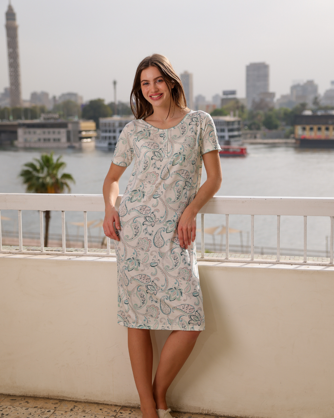 نايت شيرت حريمي نص كم قصير راوند مطبوع