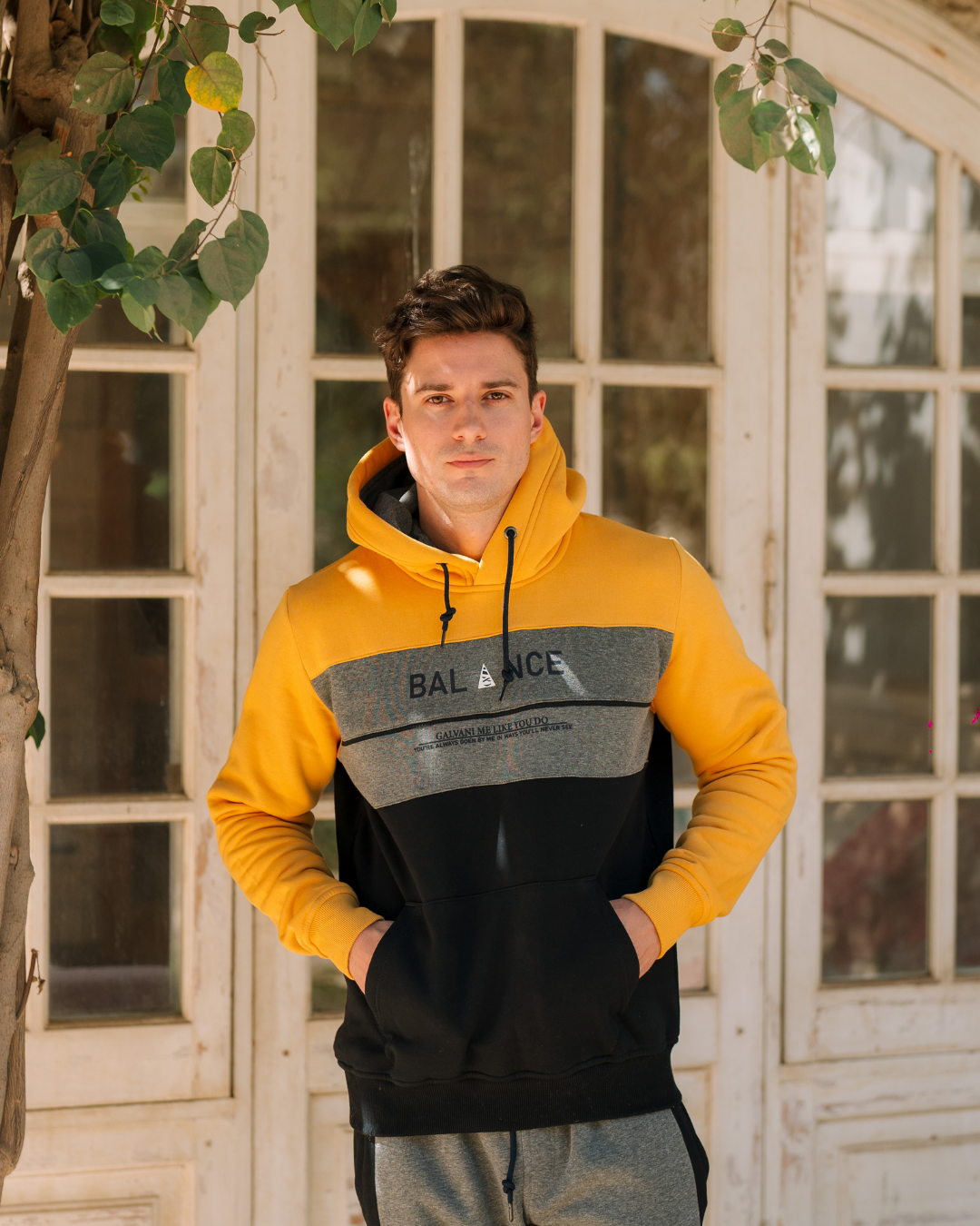 Galvani BALANCE Men's hooded pajamas with pockets and chest print