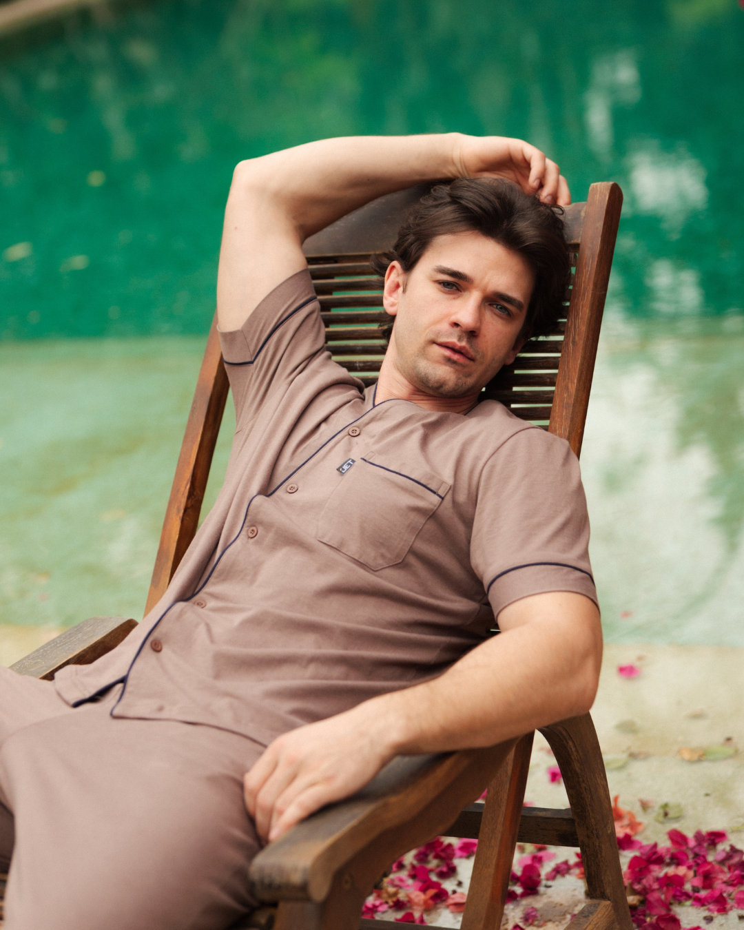 بيجاما رجالى مفتوح بزراير نص كم و بنطلون