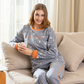 Cat women's long-sleeved pajamas with cat print
