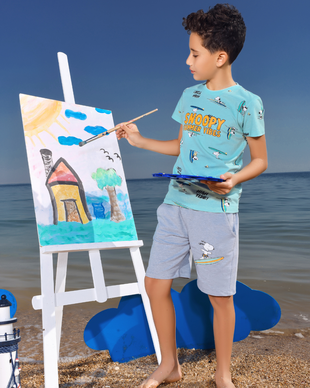 snoopy summer vibes بيجامه اولادي اطفال نص كم وشورت