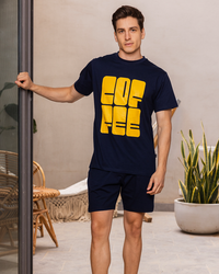 Coffee shorts, men's pajamas, half sleeves, round neck