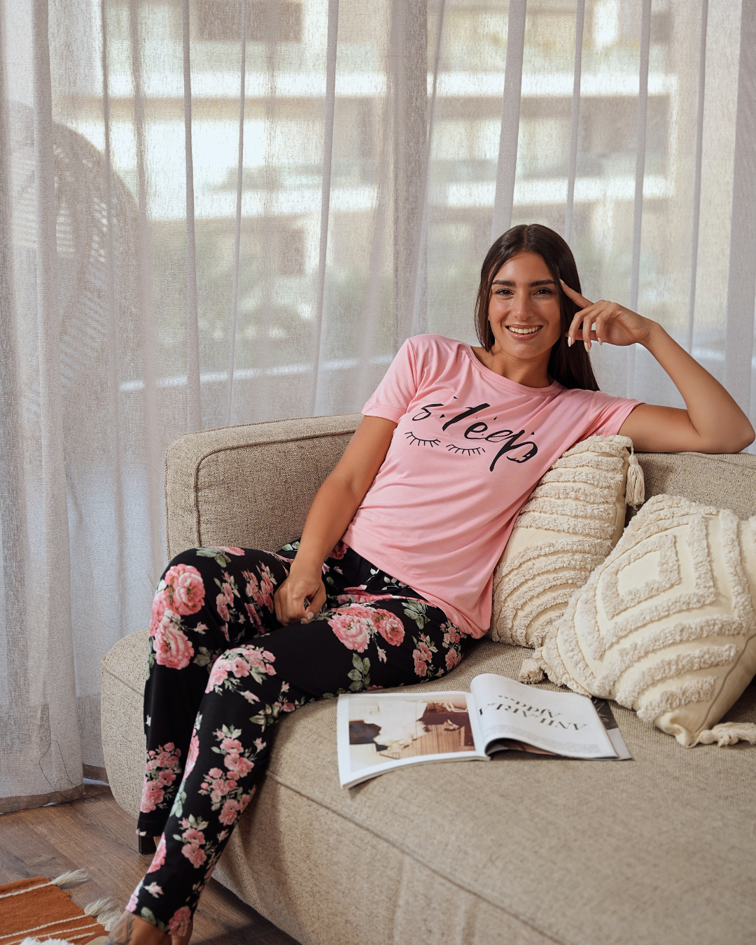 بيجامه حريمي مشجر ورد